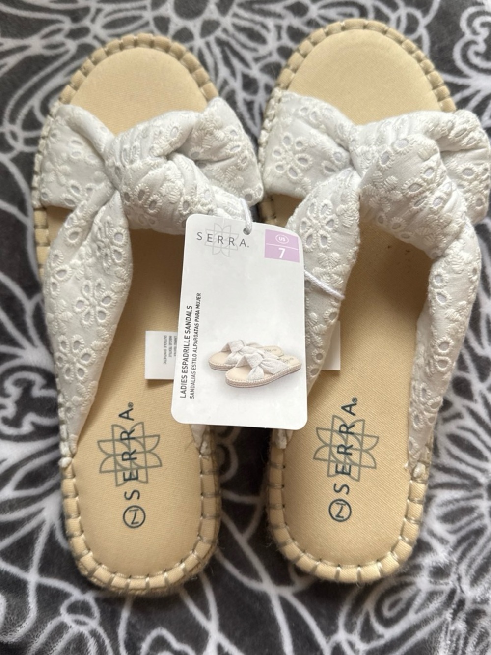 Serra Women's Cream Eyelet Knot Slide Sandals